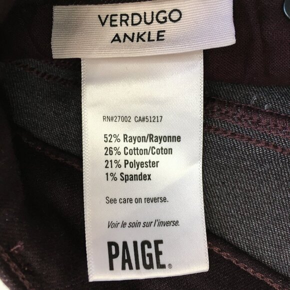 PAIGE Premium Denim Dark Plum Coated Verdugo Ankle 5 Pocket Logo Hardware Jeans - Picture 3 of 10